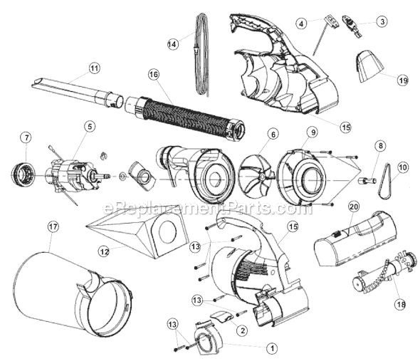Page A Diagram and Parts List for M08230X  Dirt Devil Hand Vacuum